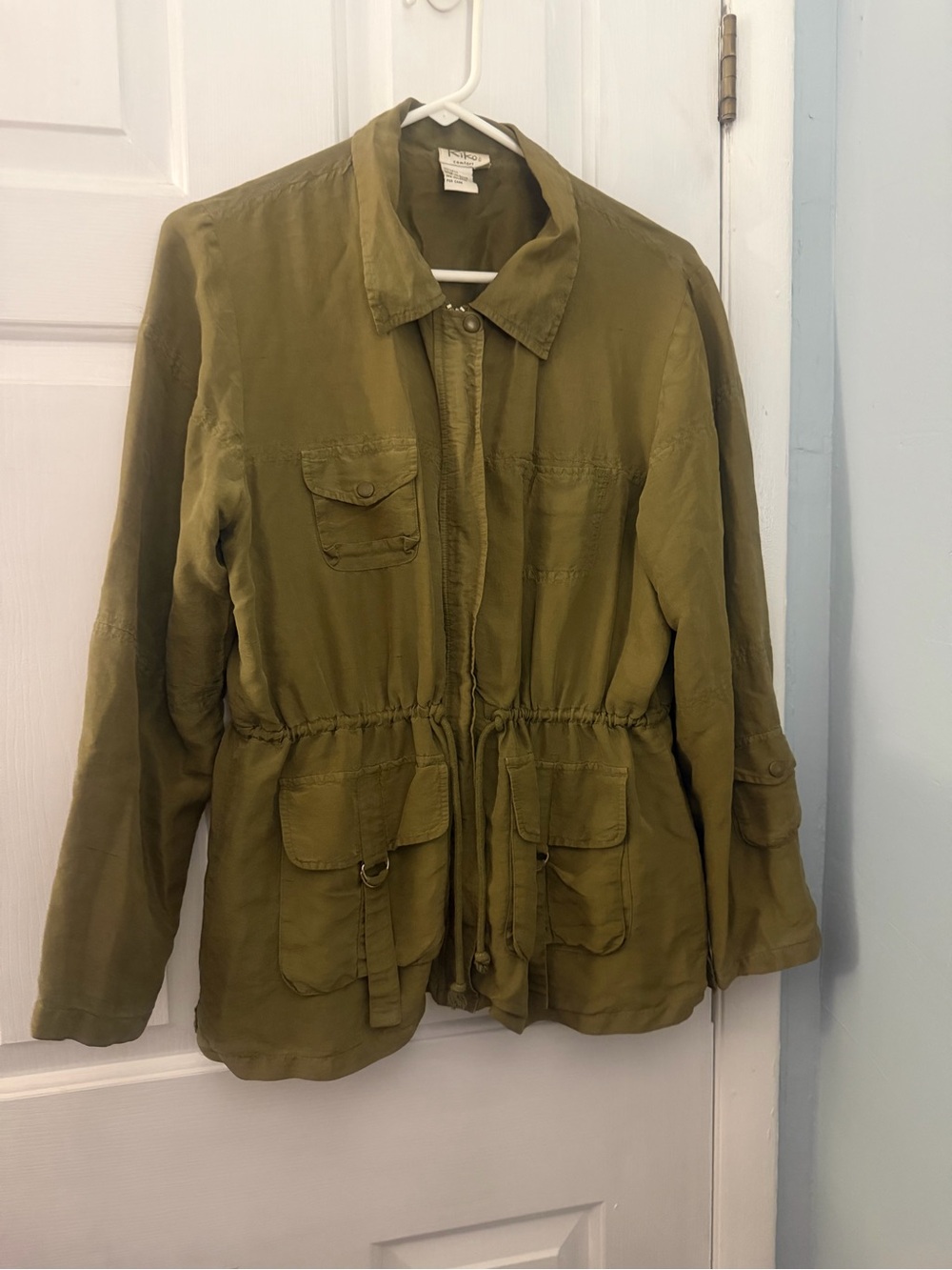 Kiko 100% Silk Olive Cargo Utility Jacket M